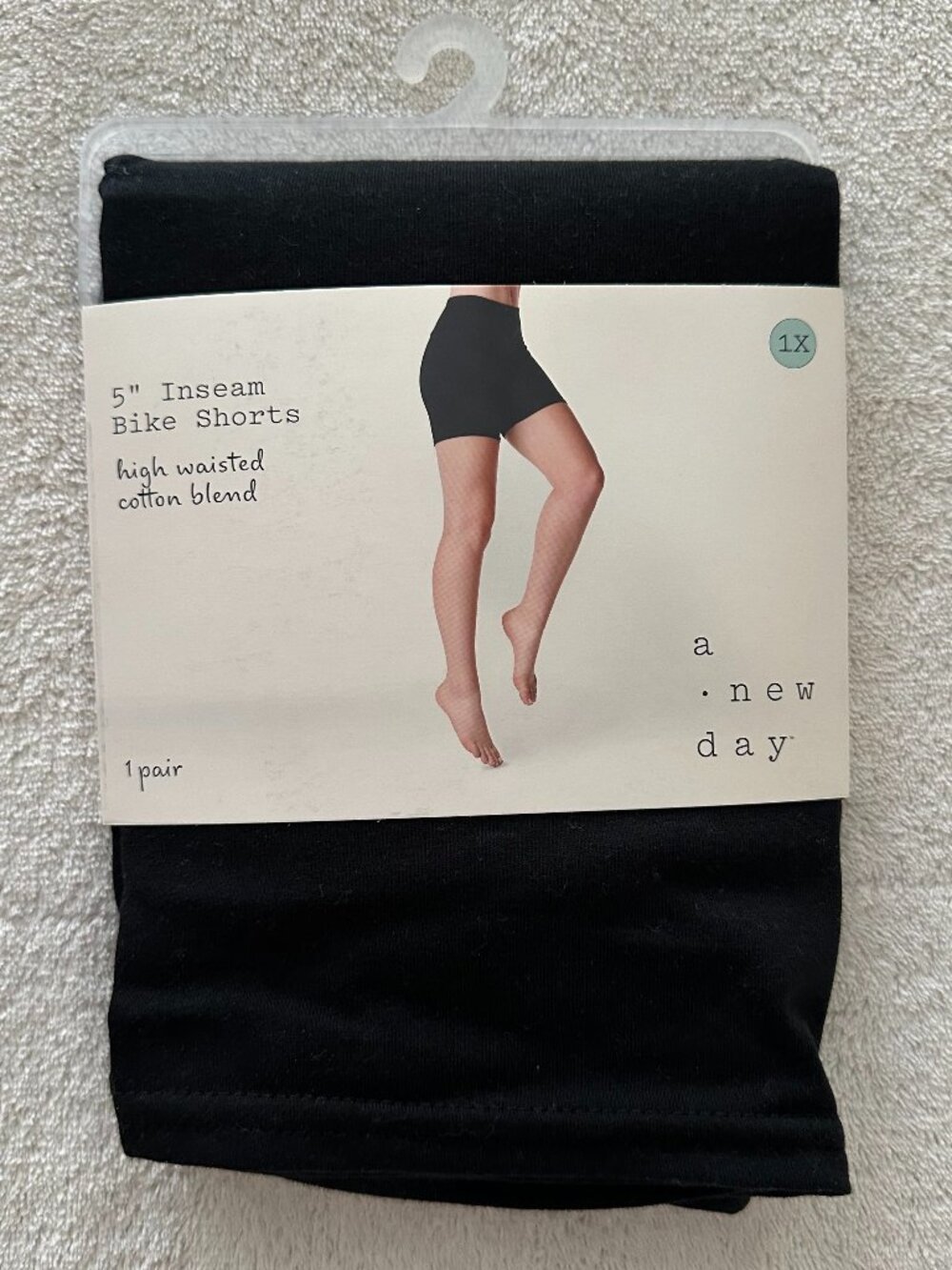 NEW NWT A New Day High Waisted Cotton Blend Bike Shorts Black 1X 5" inseam